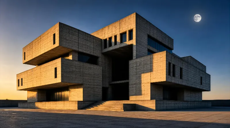 Brutalist Structure at Dusk