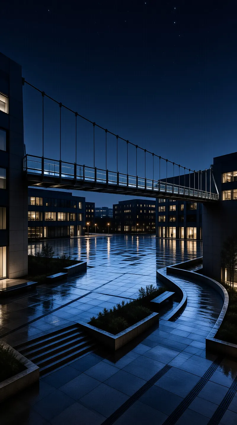 Modern Office Skybridge Night