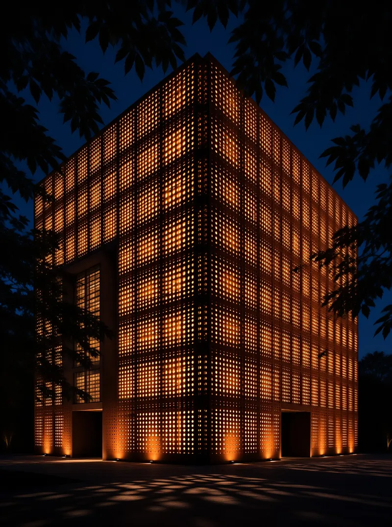 Perforated Illuminated Building