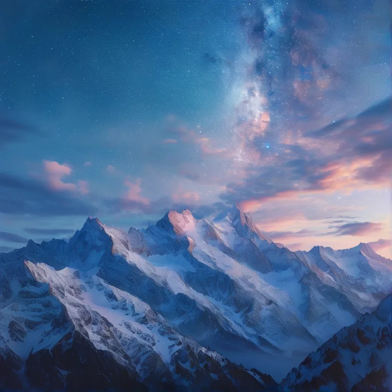 Snowy Peaks Under Starry Sky
