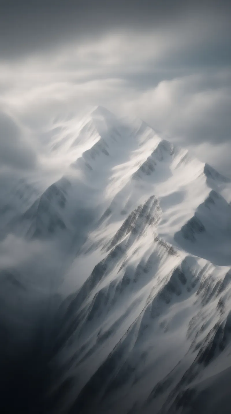 Misty Snow-Covered Mountain Peaks