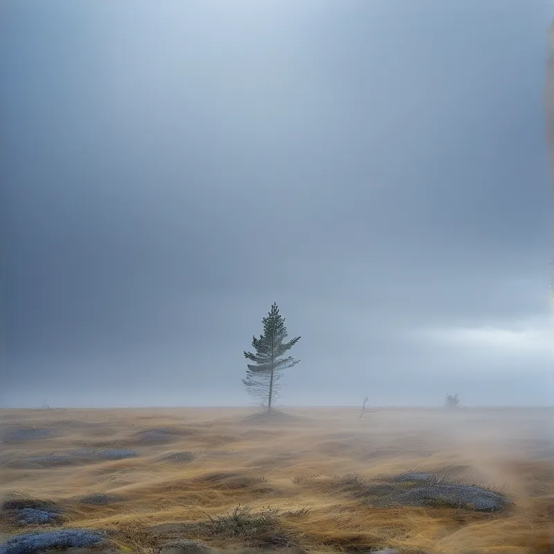 Lone Tree in Misty Field