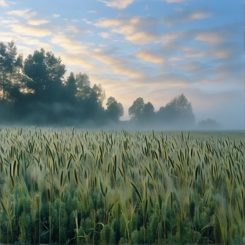 Misty Grain Field at Dawn