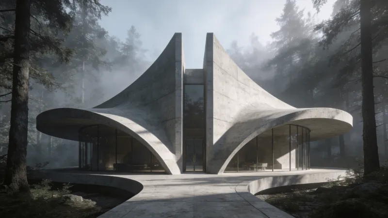 Pavilion in Misty Forest