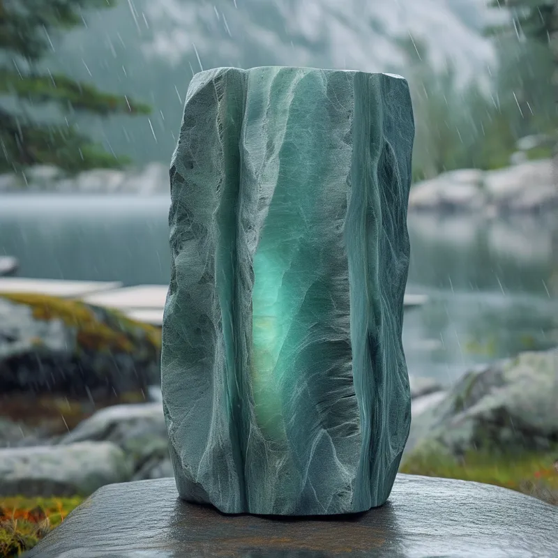 Radiant Stone in Misty Rain