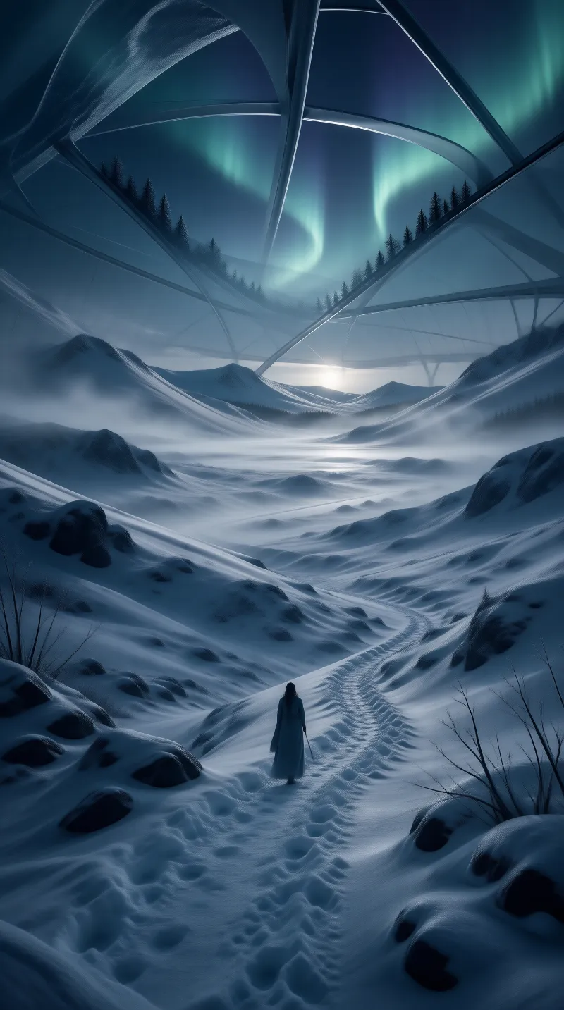 Solitary Walk in Snowy Future