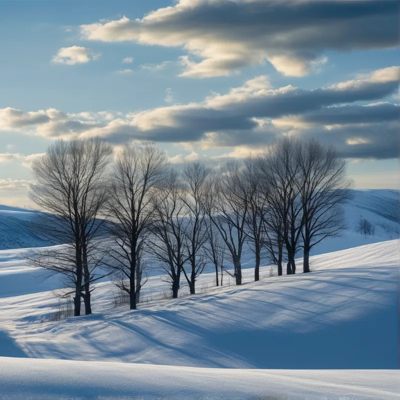 Winter Trees on Snowy Hills