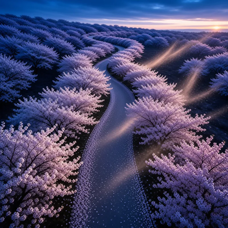 Cherry Blossom Path at Dusk