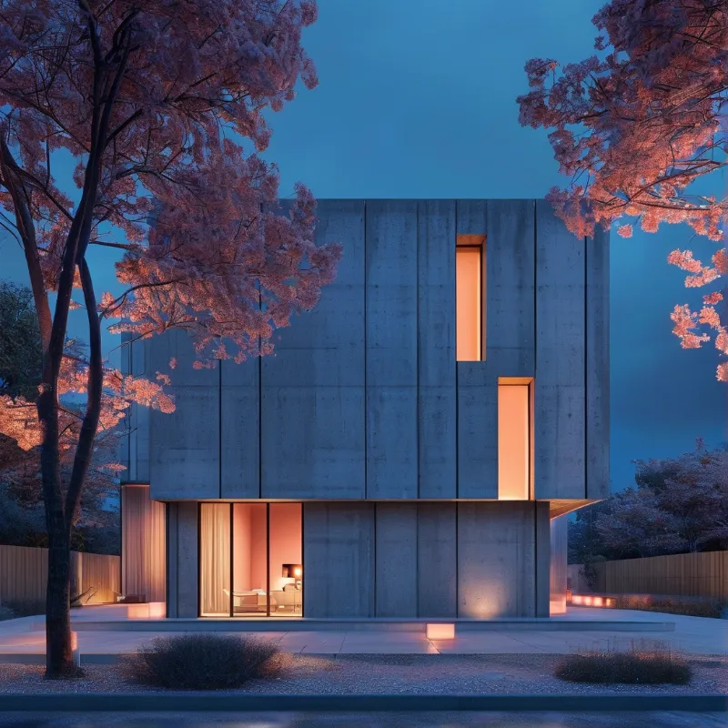 Modern Concrete House at Dusk