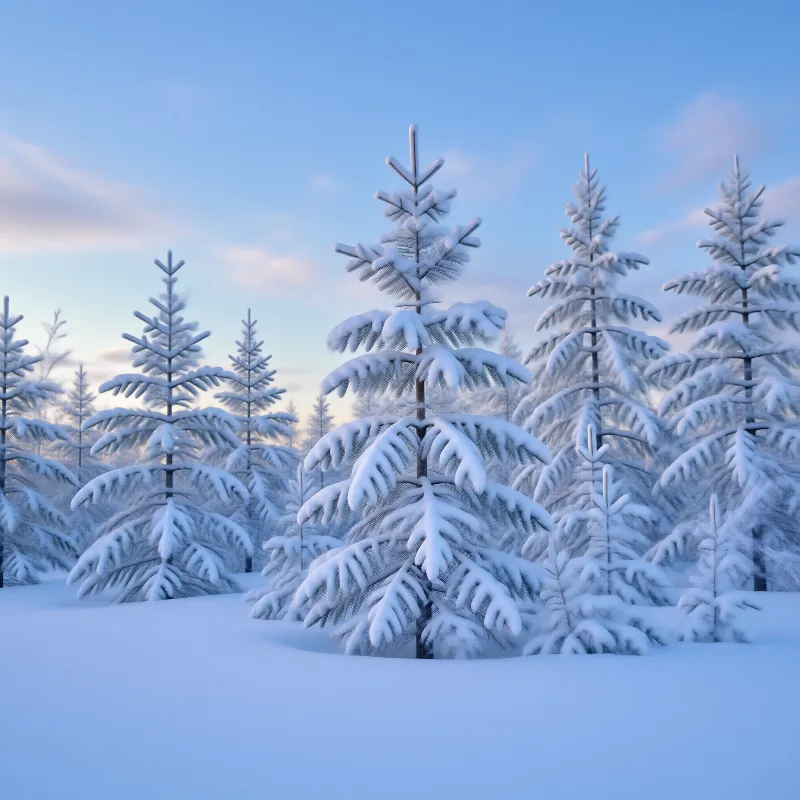 Snowy Pine Forest at Dusk