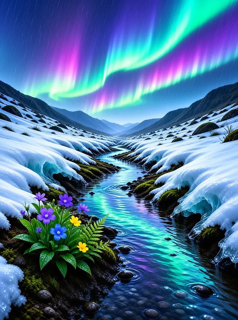 Aurora Over Snowy Valley