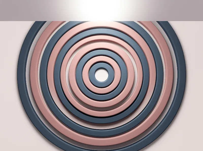 Nested matte circles in navy blue and blush pink form a relief sculpture casting soft shadows on a pale backdrop.