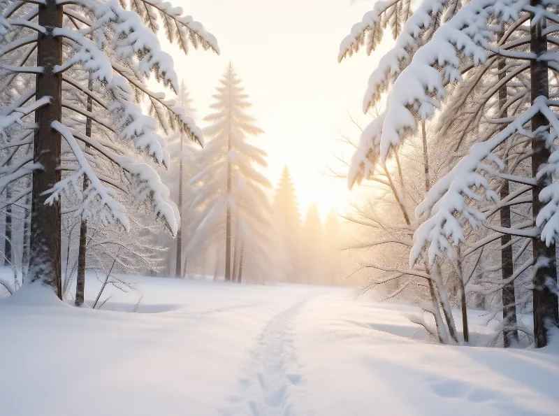 Sunlit Winter Forest Path