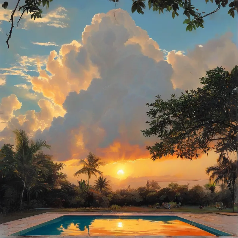 Tropical Sunset Pool View