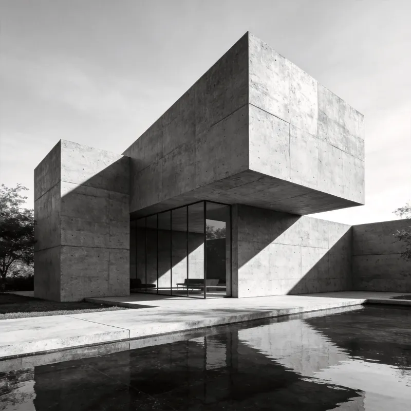 Pavilion with Brutalist Massing — Reflecting Pool