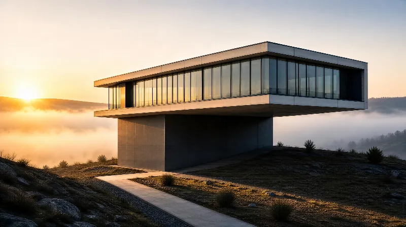 Modern Cantilever House at Sunrise