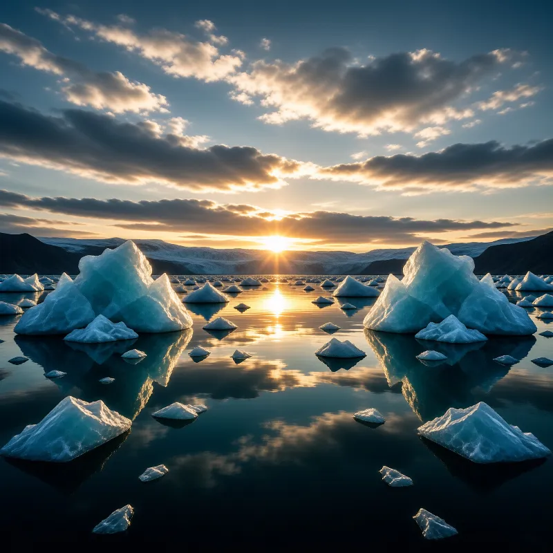 Sunset Over Icebergs