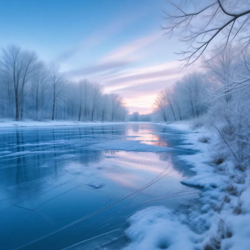 Frozen River Winter Scene