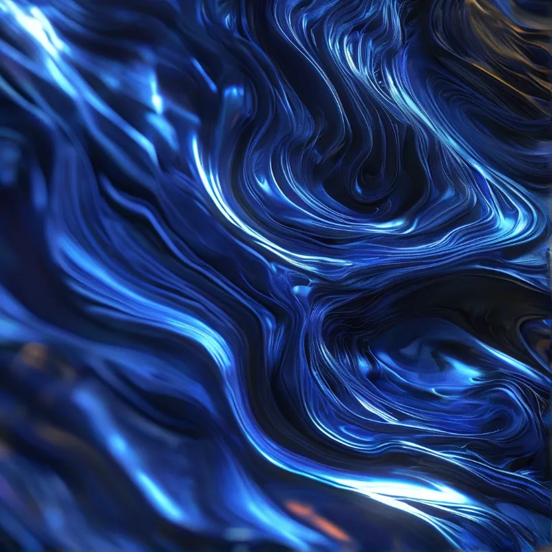 Turbulent ribbons of bright metallic blue and silver light curve and fold with faint warm reflections near the edges.