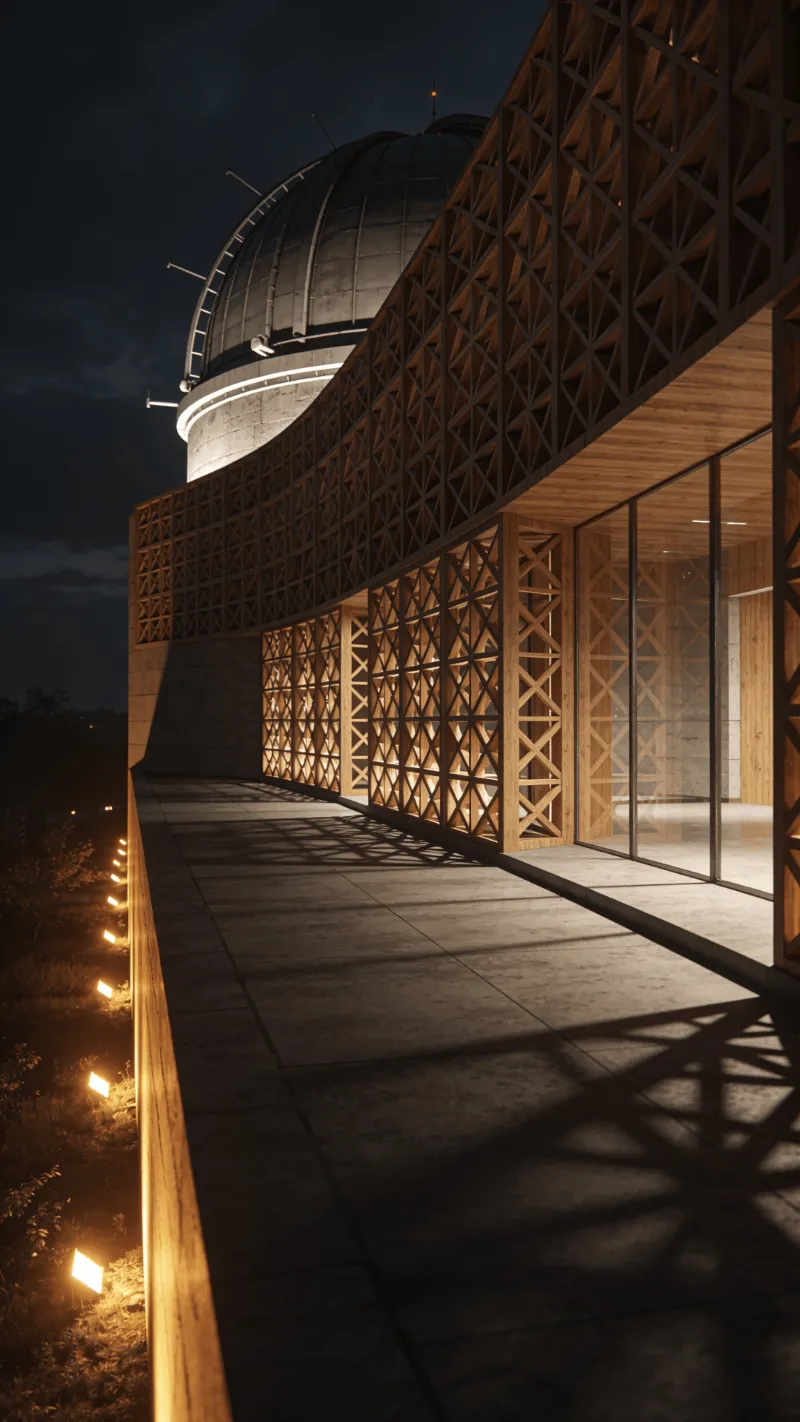 Observatory with Wooden Lattice — Night With Warm Lights