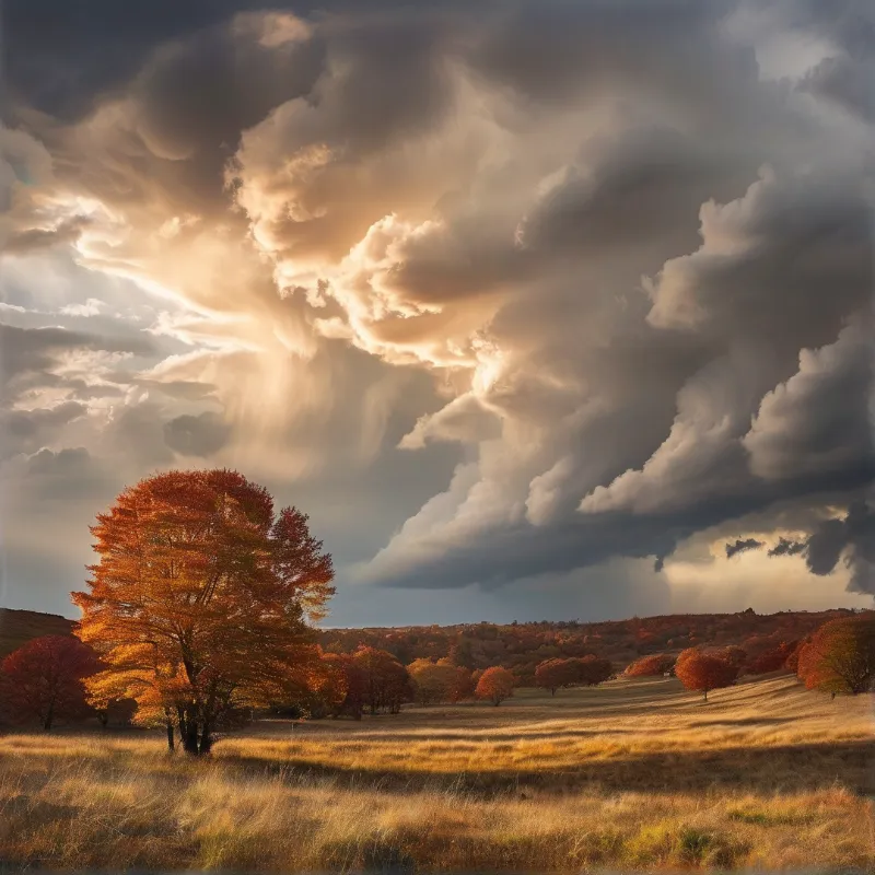 Sunbeams over Autumn Field