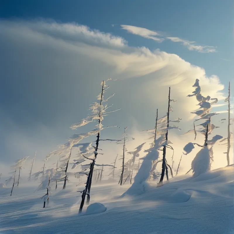 Frozen Trees Under Cloudy Sky