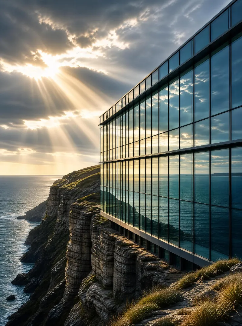 Modern Glass Building on Cliffside