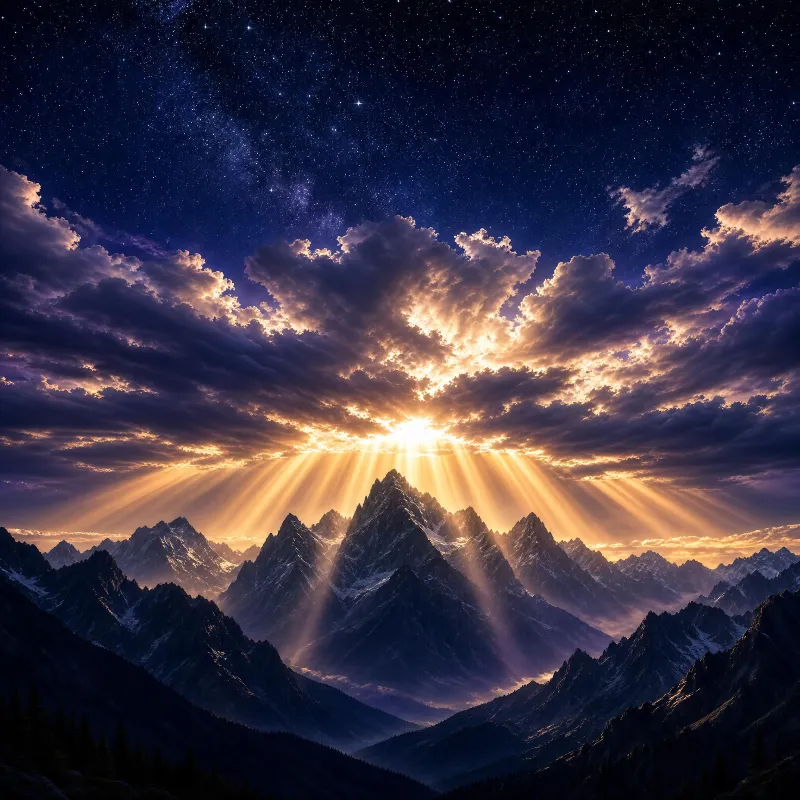 Golden Sunburst Over Peaks