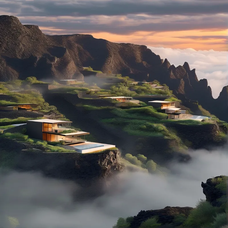 Mountain Retreat at Sunset