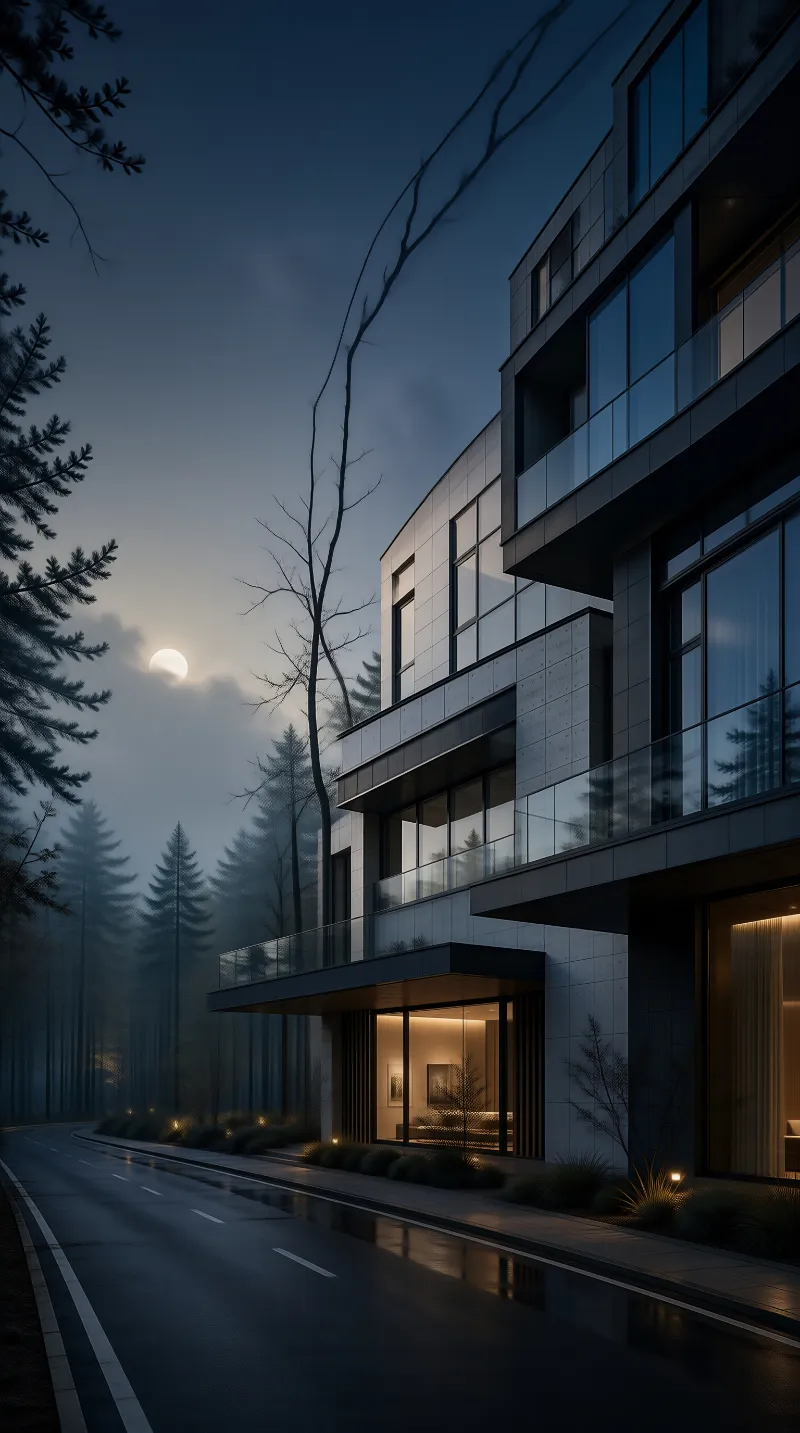 Moonlit Modern Forest House