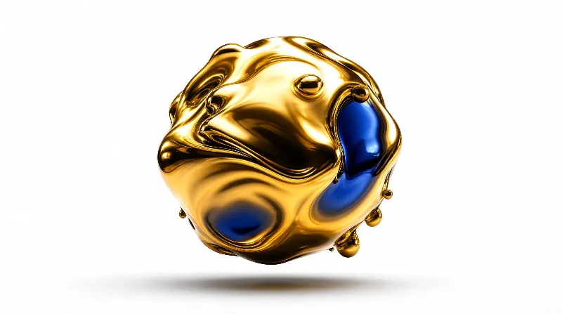 Golden Liquid Sphere with Blue Accents