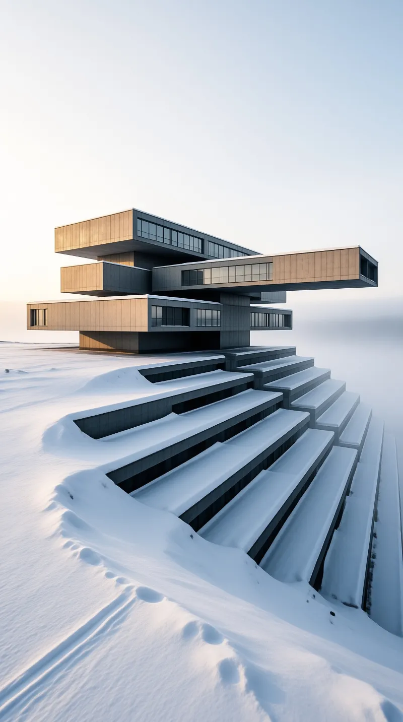 Snowy Modern Building