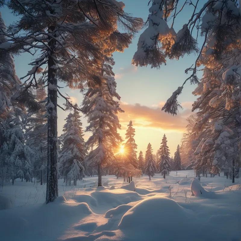 Snowy Forest Sunset