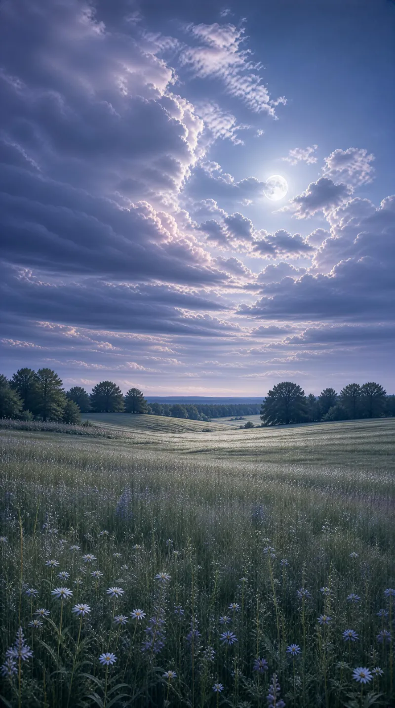 Moonlit Meadow at Night