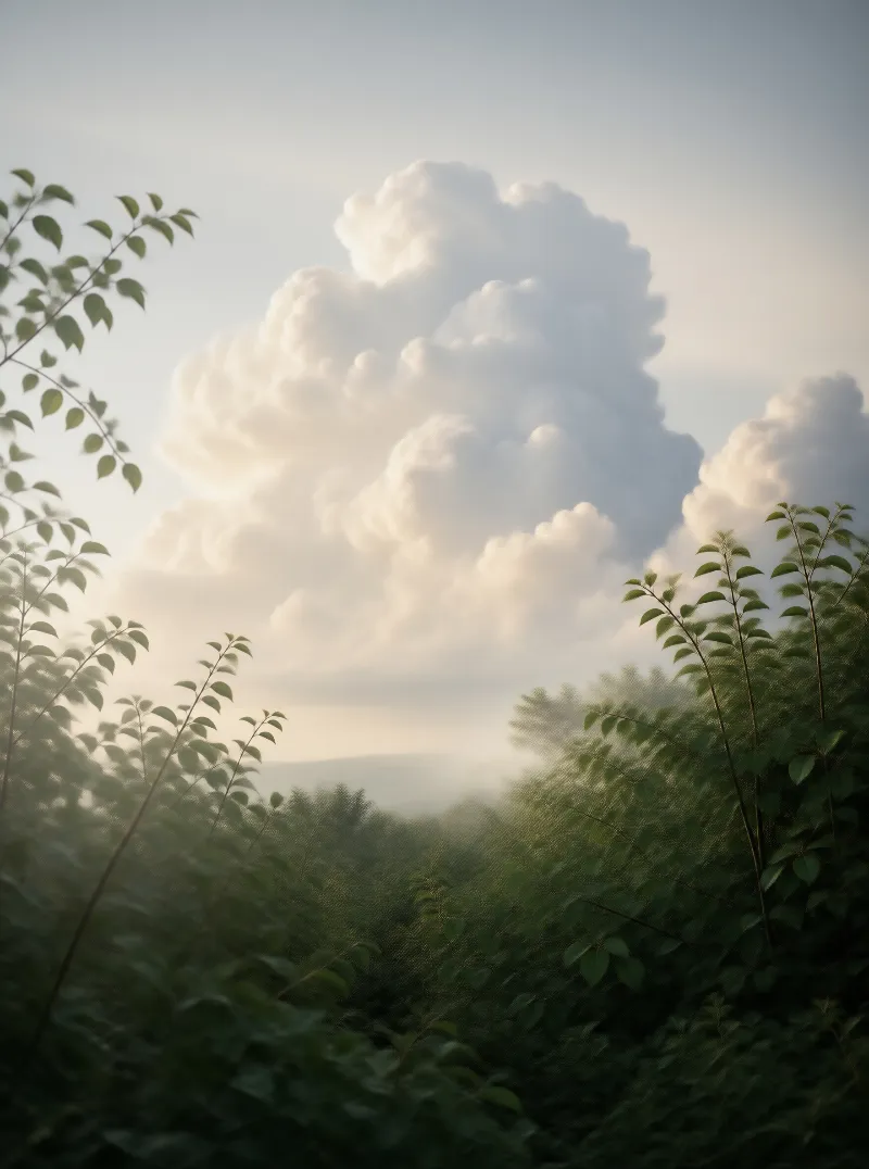 Clouds Framed by Greenery