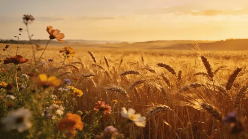 Golden Wheat Fields at Summer Sunset