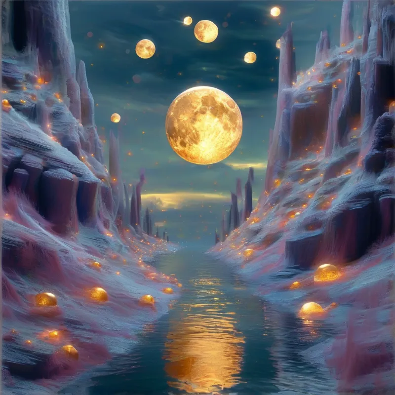 Fantasy River with Many Moons