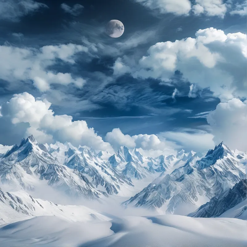 Moon Over Snowy Peaks