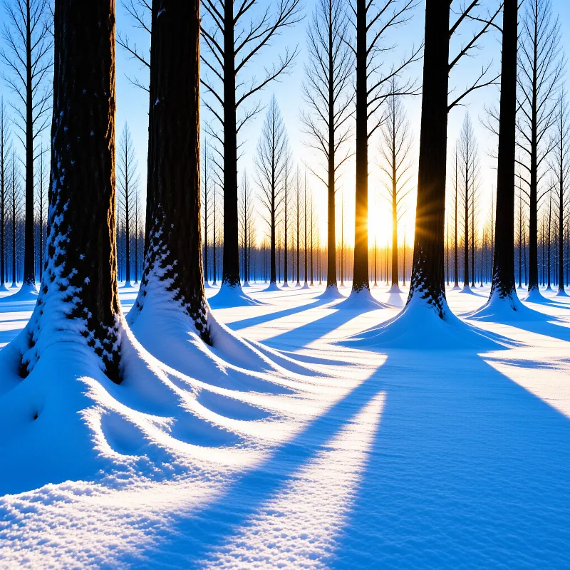 Sunrise in a Snowy Forest