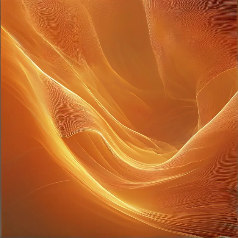 Translucent golden-orange silk-like woven layers curve in soft flowing waves with luminous light tracing their folded upper edges.