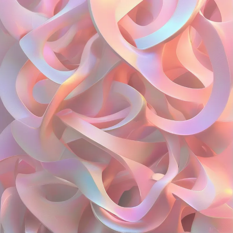 Soft sculptural ribbons in blush pink, pearl and lavender twist together under a glowing opalescent sheen
