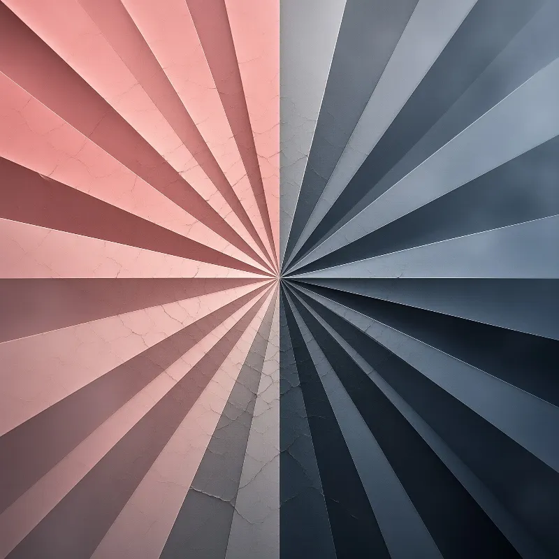 Pink and blue accordion folds converge at the center of a textured paper cone structure.