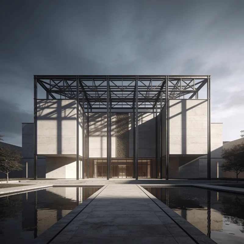 Cultural Center with Steel Frame — Reflecting Pool