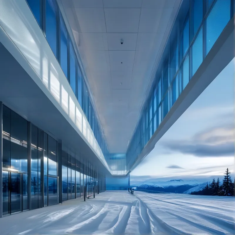 Modern Glass Corridor in Snow