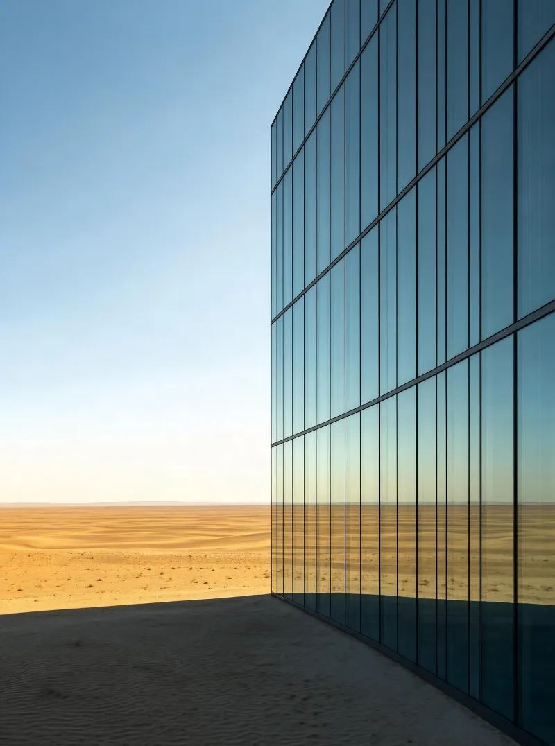 Modern Glass Building in Desert