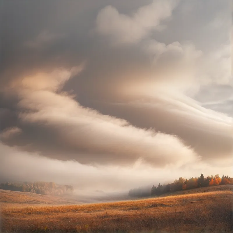 Golden Sunset Over Misty Hills