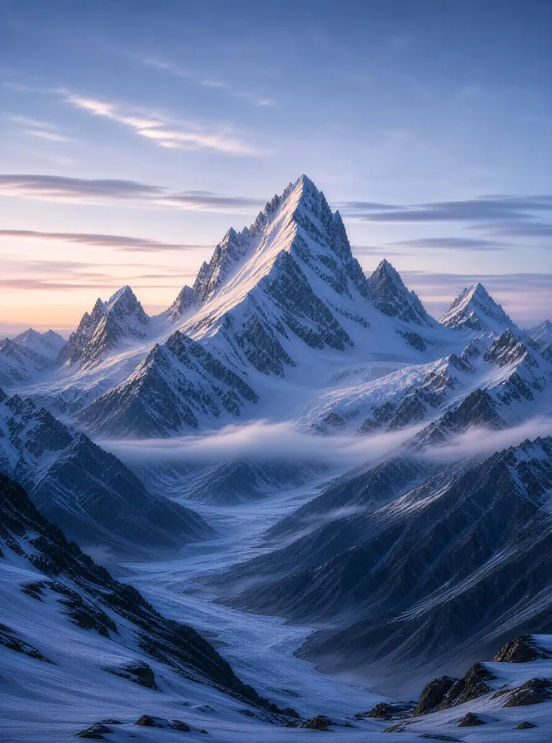 Snowy Mountain Peak at Dawn
