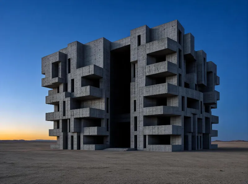Brutalist Structure in Desert