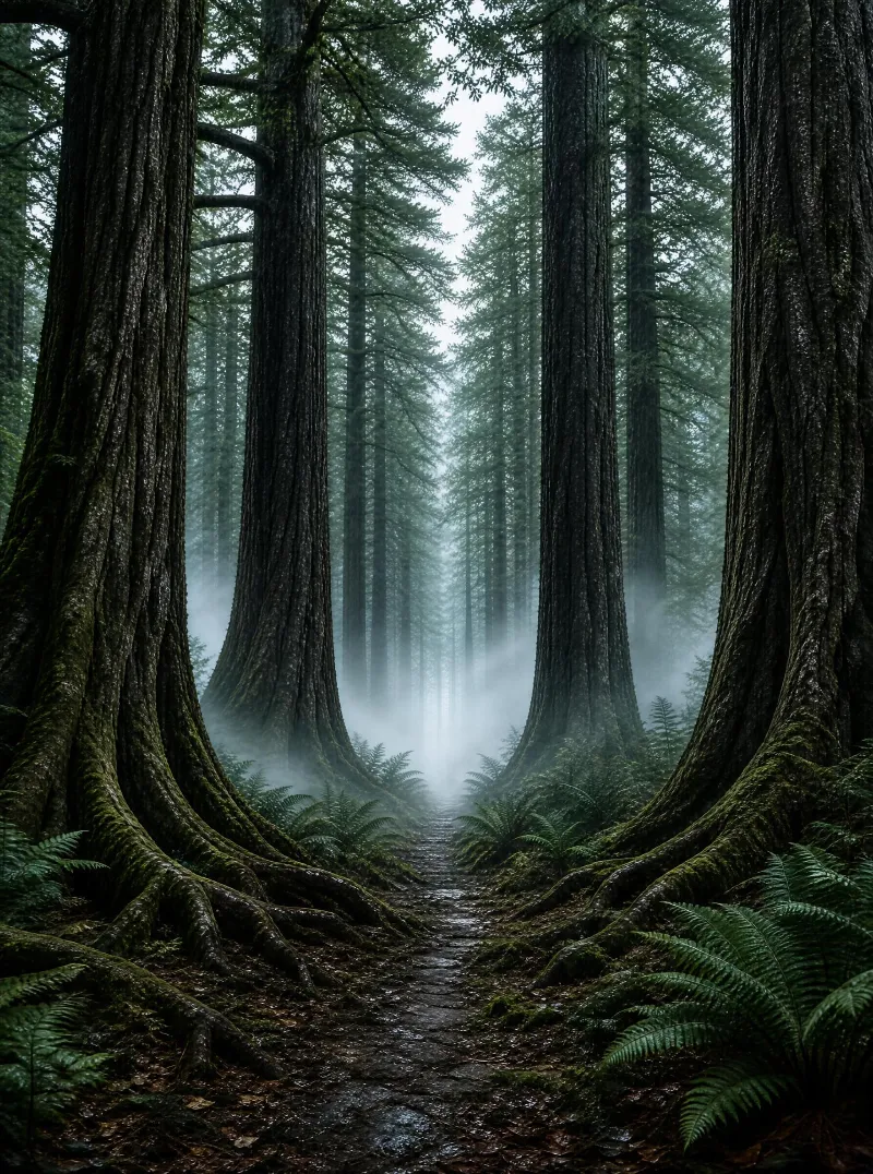 Misty Ancient Forest Path