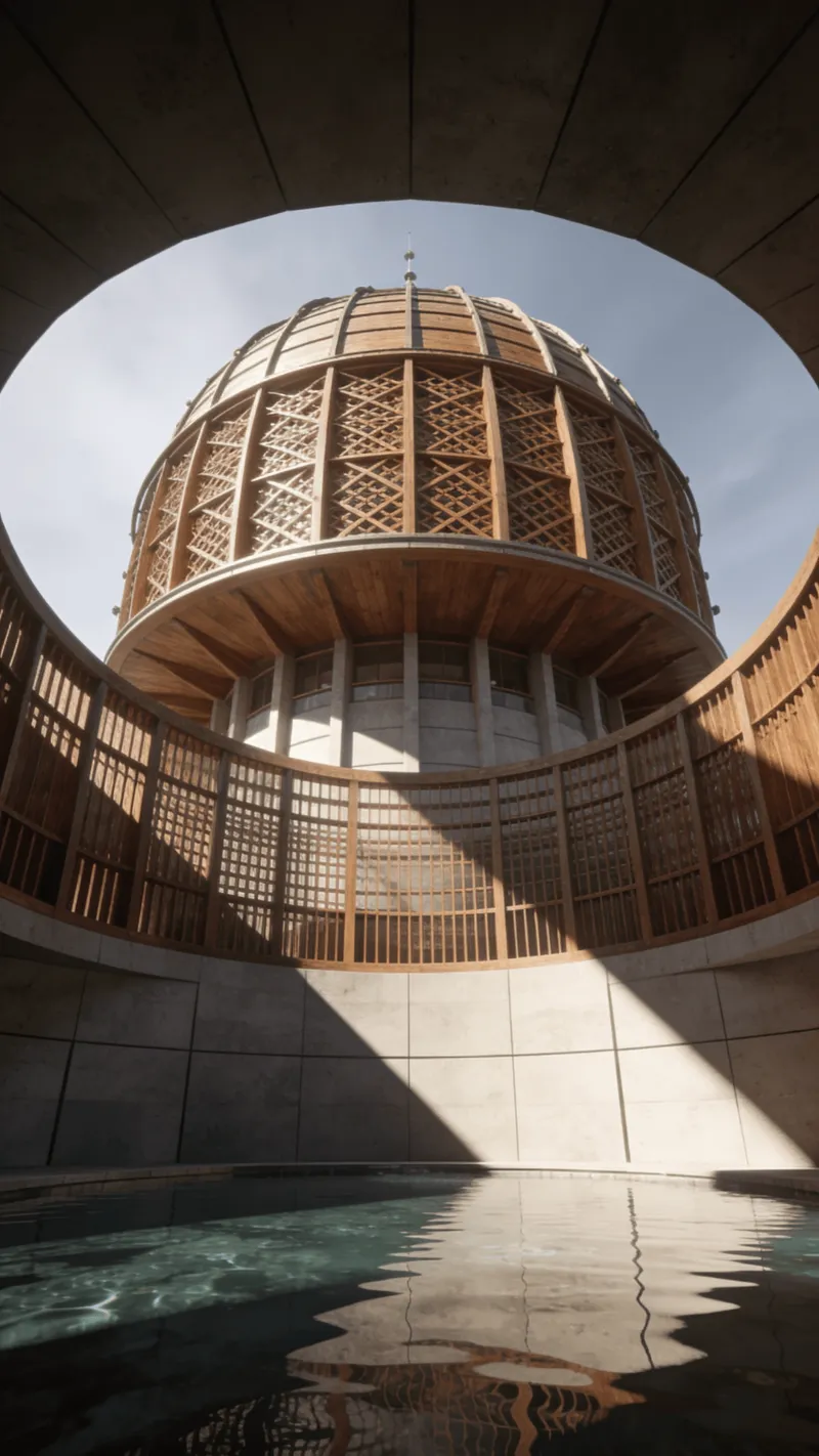 Observatory with Wooden Lattice — Reflecting Pool